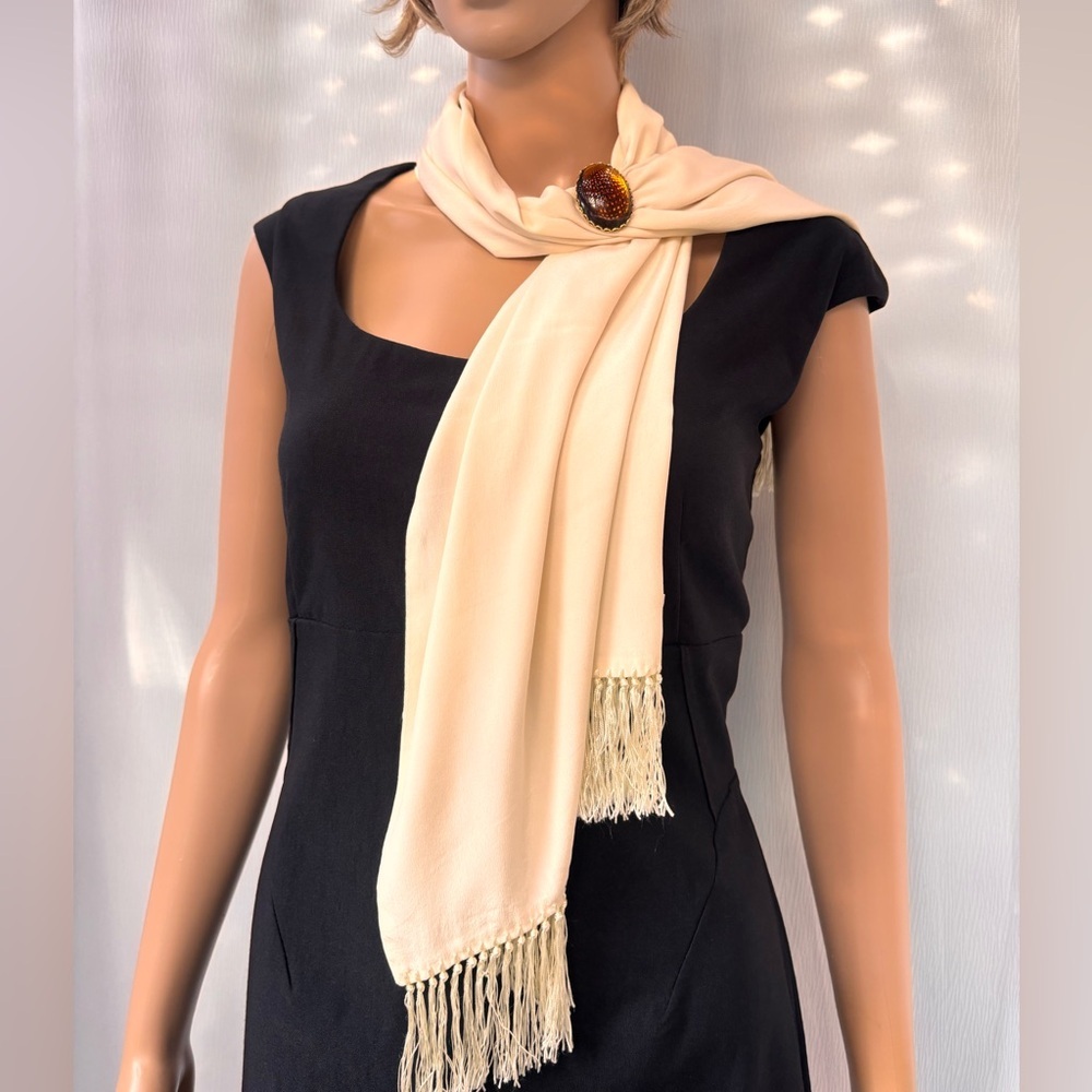 Vintage Forsyth Pure Silk Cream Fringe Scarf Wrap